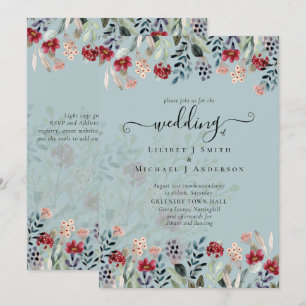 Sage Green Burgundy Blue Floral Boda