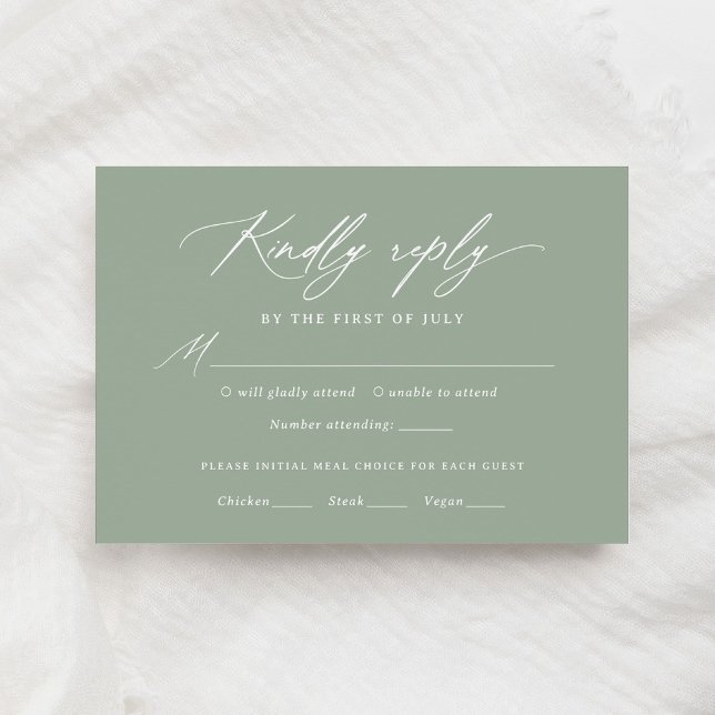 Sage Green Calligraphy Boda Menú Tarjeta RSVP (Subido por el creador)