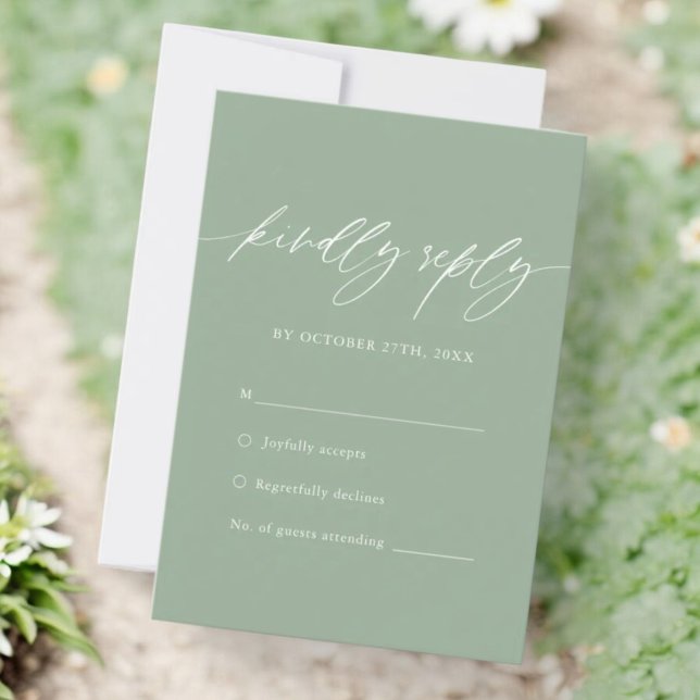 Sage Green Calligraphy Boda Simple RSVP (Subido por el creador)
