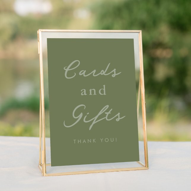 Sage Green Cards & Gifts Bridal Shower Table Rótul (Elegant cards and gifts sage green table top sign for bridal showers and weddings.)