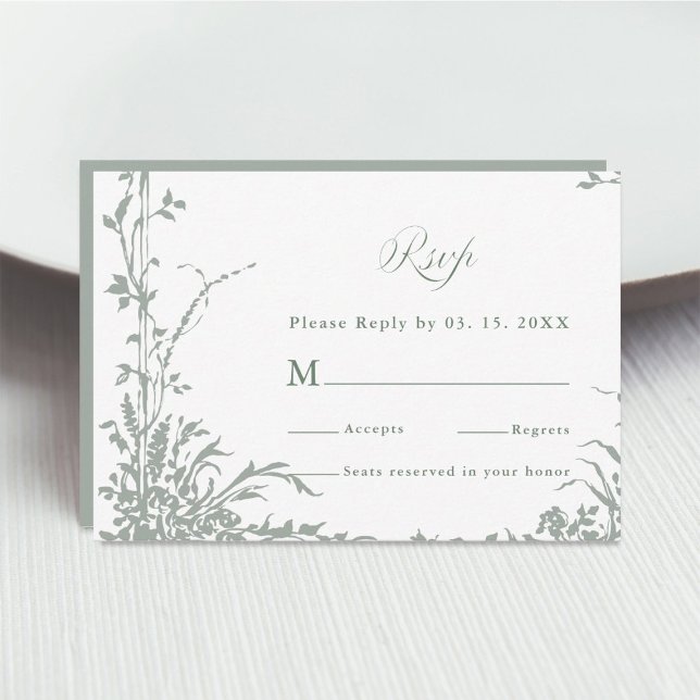Sage Green Classic Floral Frame Wedding RSVP (Subido por el creador)