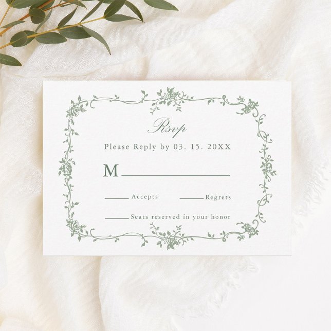 Sage Green Classic Floral Frame Wedding RSVP (Subido por el creador)