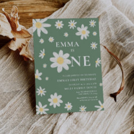 Sage Green Daisy Primera Invitación de Cumpleaños