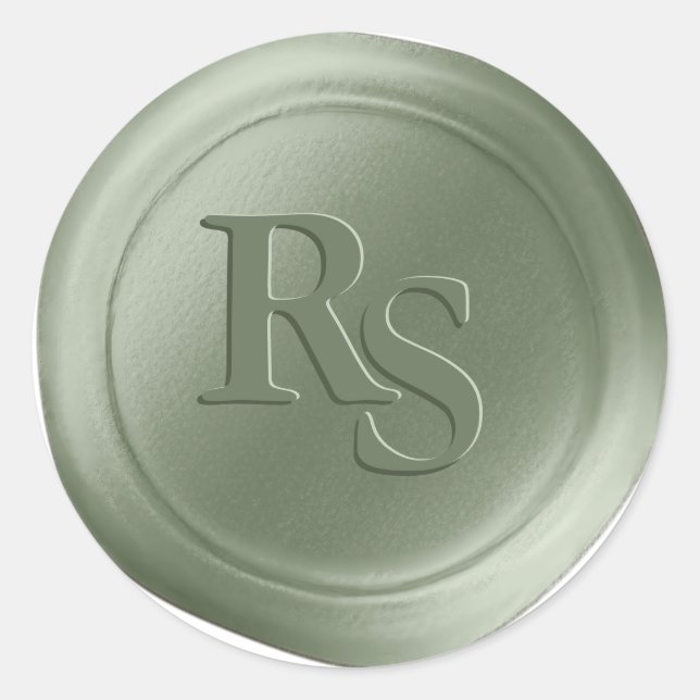 Sage Green Doble Monograma Boda Sellos de cera (Anverso)