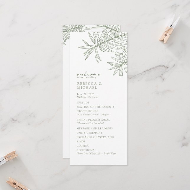 Sage Green Elegant Botanical Wedding Program (Anverso/Reverso In Situ)