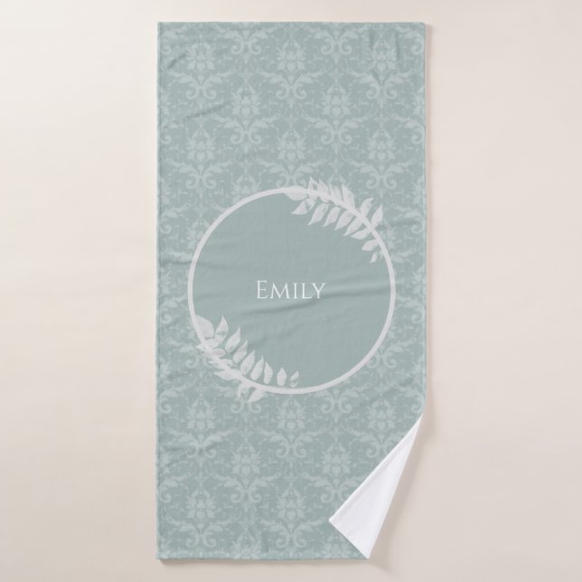 Sage Green Elegant Damask Personalizado (Toalla de baño)