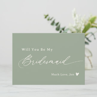 Sage Green Elegant Script Bridesmaid Tarjeta de Pr