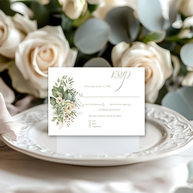 Sage Green Eucalyptus Botanical Floral RSVP | (Subido por el creador)