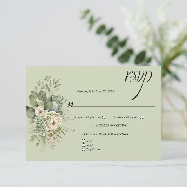 Sage Green Eucalyptus Botanical Floral RSVP | (Anverso de pie)