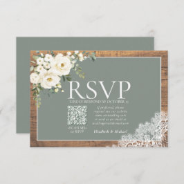 Sage Green Eucalyptus Lace Wood Boda QR RSVP