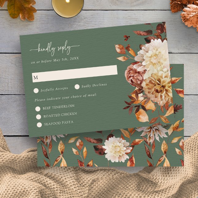 Sage Green Fall deja tarjeta RSVP floral (Sage Green Fall Leaves Floral RSVP Card by Painted Paperie
)