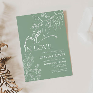 Sage Green Fall in Love Bridal Shower Invitación