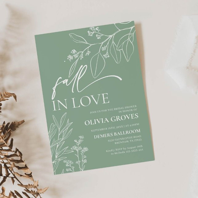 Sage Green Fall in Love Bridal Shower Invitación (Subido por el creador)