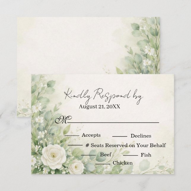 Sage Green floral Christian Wedding RSVP card (Anverso / Reverso)