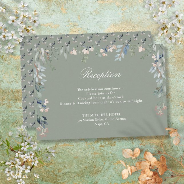 Sage Green Floral Flores Silvestres Recepción de b (Sage Green Floral Wildflowers Wedding Reception Enclosure Card)