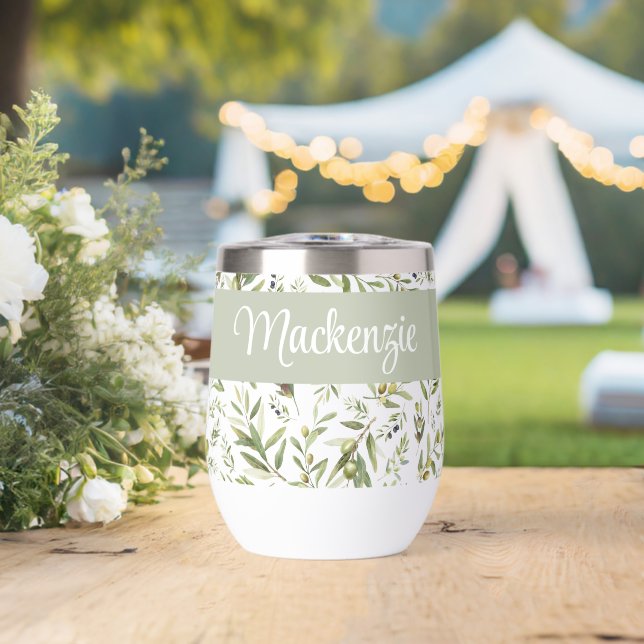 Sage Green French Country Chic Olive Name Monogram (Boda (girada))