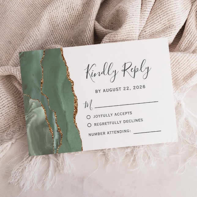 Sage Green Gold Agate Wedding RSVP (Subido por el creador)