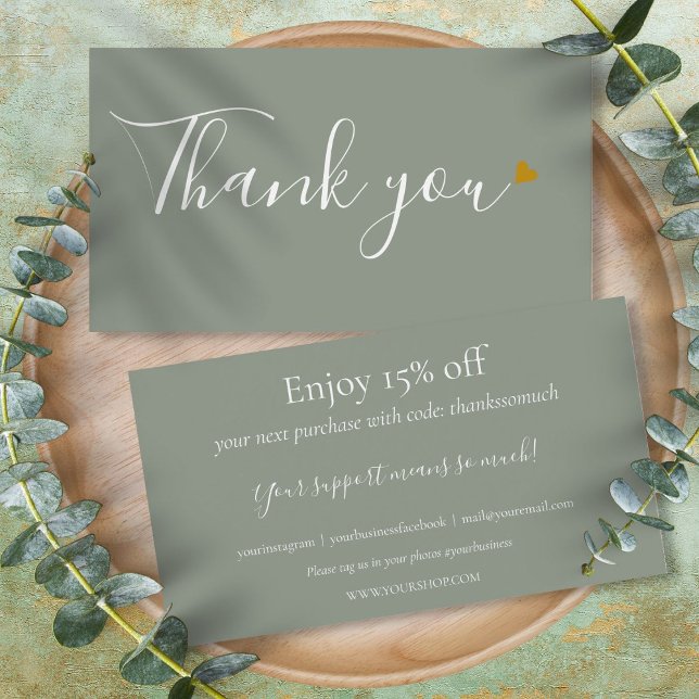 Sage Green Gracias Por La Tarjeta De Descuento De  (Sage Green Thank You For Shopping Discount Card)