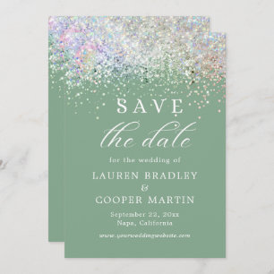 Sage Green Luxury Purpurina Wedding Save The Date