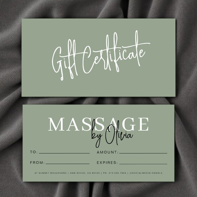 Sage Green Massage Therapist Gift Certificates (Subido por el creador)