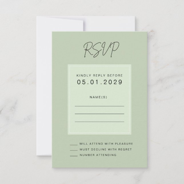 Sage Green Minimal Wedding RSVP Card (Anverso)
