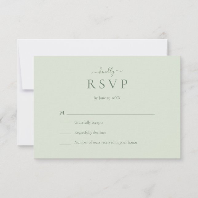 Sage Green Modern Minimalist Wedding RSVP Card (Anverso)