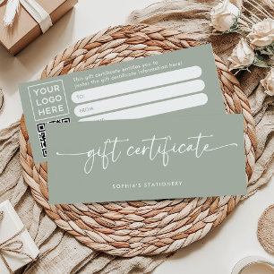 Sage Green Modern Script Certificado de regalo