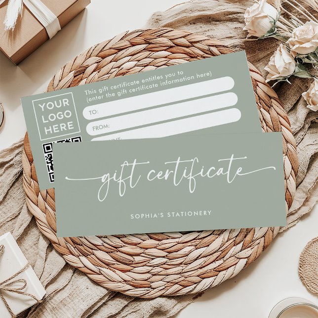 Sage Green Modern Script | Certificado de regalo (Subido por el creador)