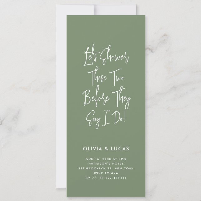 Sage Green Modern Script Couples Shower Invitation (Anverso)