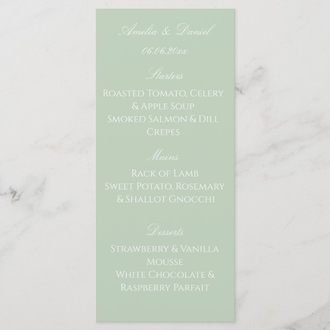  Sage Green Modern Wedding Menu Card (Anverso)