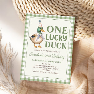 Sage Green One Lucky Duck Invitación al primer cum