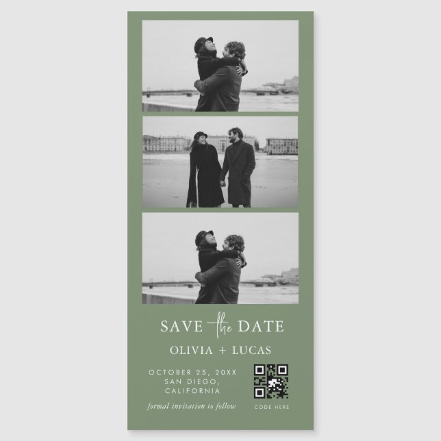 Sage Green QR Code Photo Strip Magnetic Boda (Anverso)