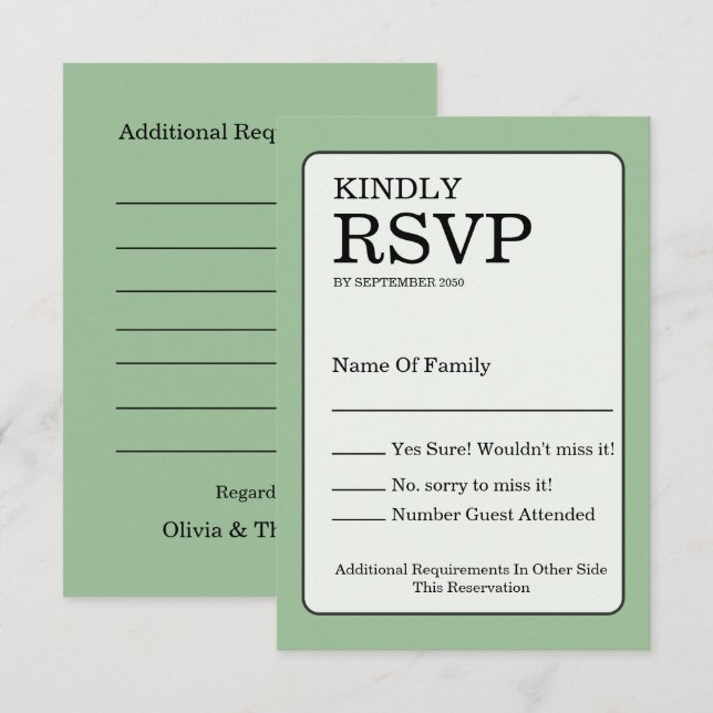 Sage Green RSVP Card (Anverso / Reverso)