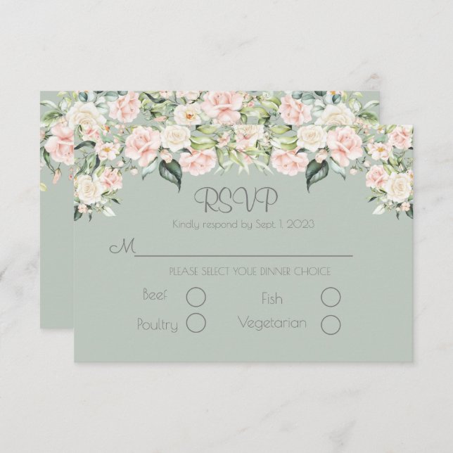 Sage Green Rubor Floral Elegent Weddding RSVP (Anverso / Reverso)