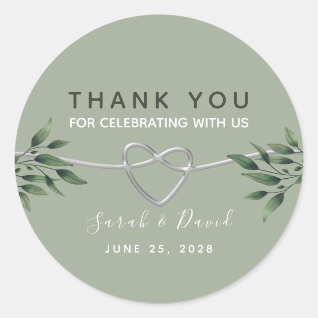 Sage Green Rustic Boda Gracias Pegatina (Anverso)