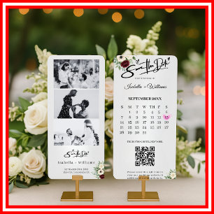 Sage Green Save the Date Photo Strip Boda QR