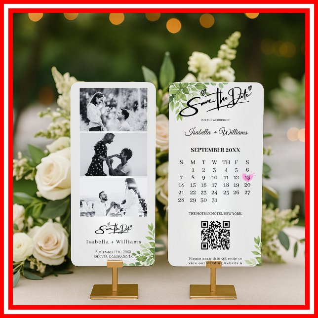 Sage Green Save the Date Photo Strip Boda QR (Subido por el creador)