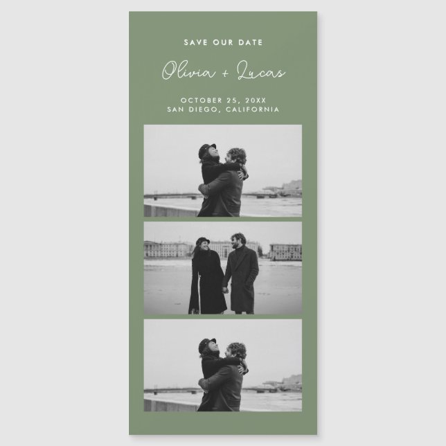 Sage Green Script Photo Strip Magnetic Wedding (Anverso)
