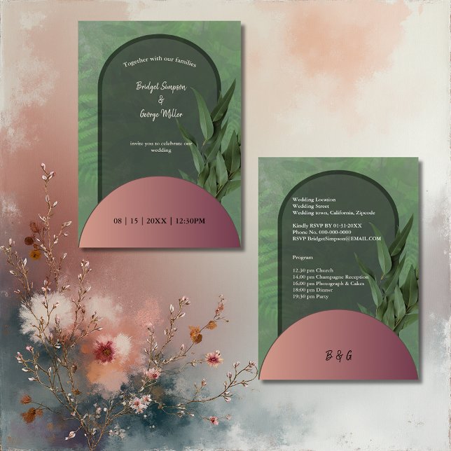 sage green simple boho moda invitación a la boda (Subido por el creador)