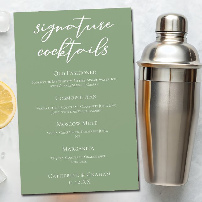 Sage Green Spring Wedding Signature Cocktails Menú (Subido por el creador)