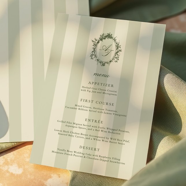 Sage Green Stripes Wedding Menu (Subido por el creador)