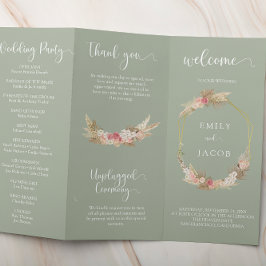 Sage green Tri-pliegue programa de boda floral Vol