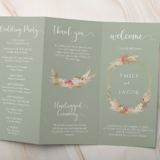 Sage green Tri-pliegue programa de boda floral Vol