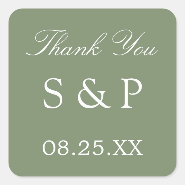 Sage Green Wedding Favor de Gracias Pegatina (Anverso)