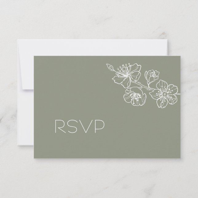 Sage Green White Floral Line Art RSVP (Reverso)