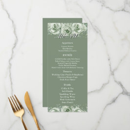 Sage Green White Floral Wedding Reception Menu 