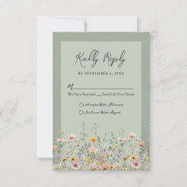 Sage Green Wildflower Floral Wedding RSVP