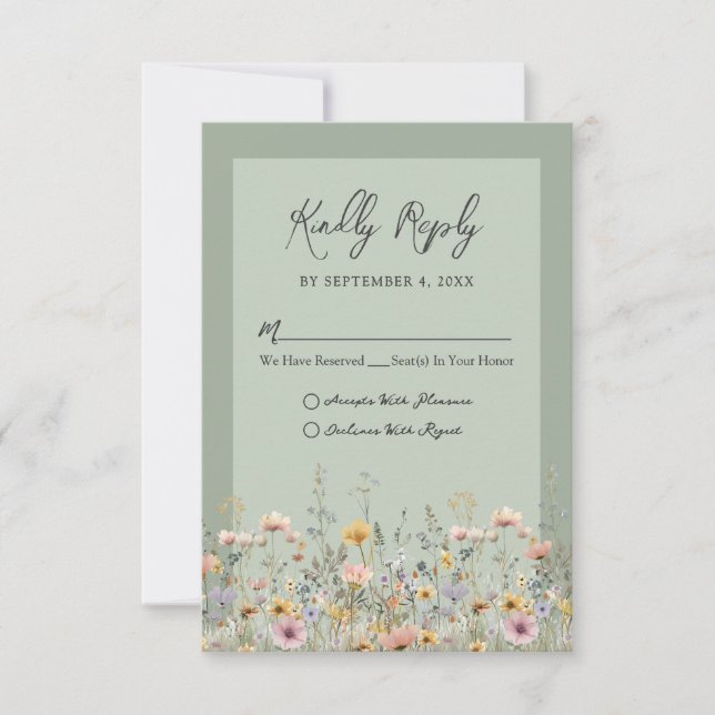Sage Green Wildflower Floral Wedding RSVP (Anverso)