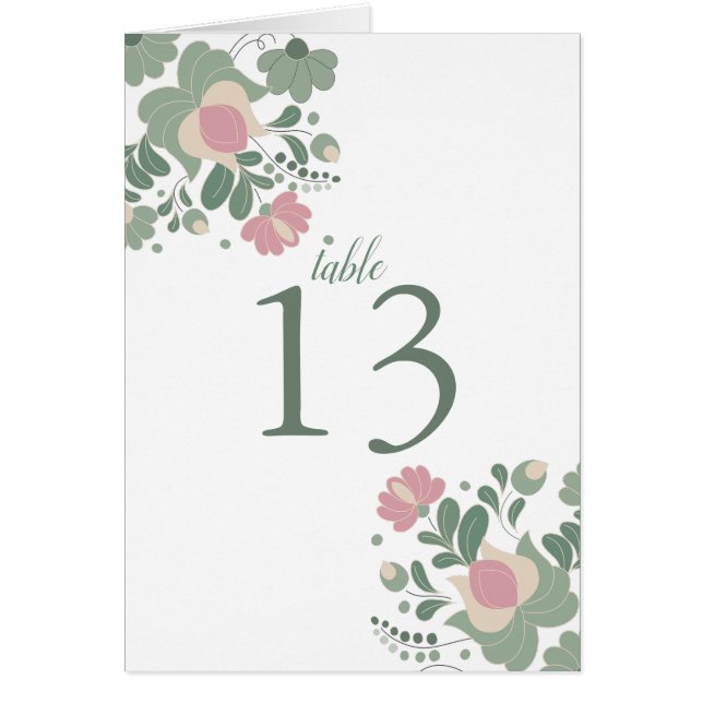 Sage Green Wildflower Folk Wedding Table Card (Frente)