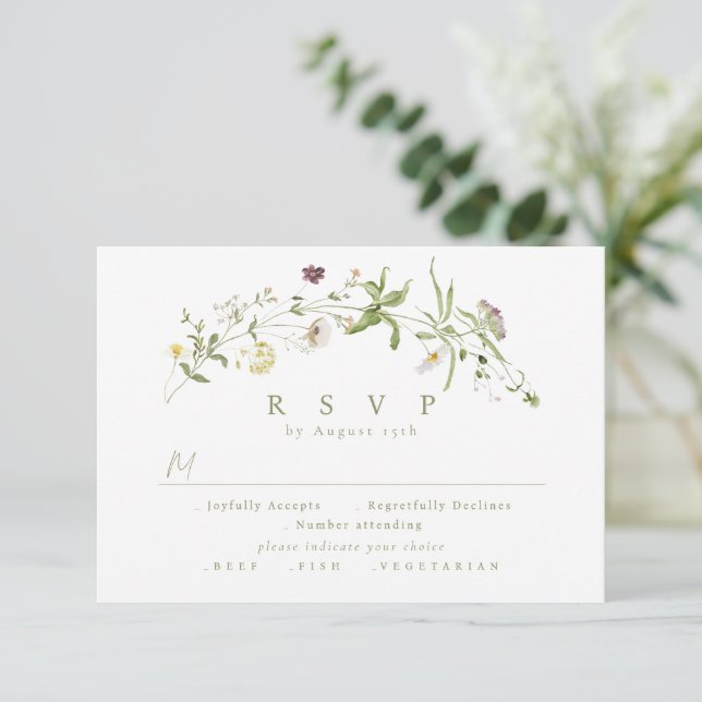 Sage Green Wildflower Rustic Boho Wedding RSVP (Anverso de pie)